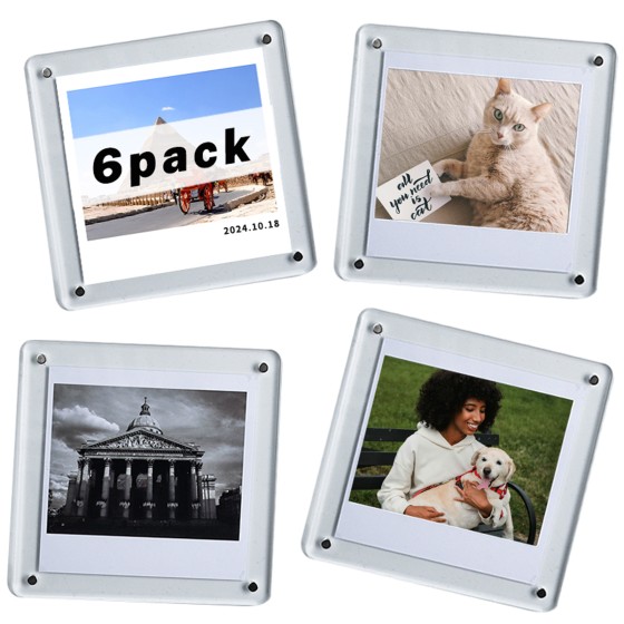 Acrylic Magnetic Refrigerator Picture Frames, 4.2"*3.46" Magnetic Fridge Clear Photo Frames Compatible with Polaroid Camera for Refrigerator/Locker/Wall, 6Pack